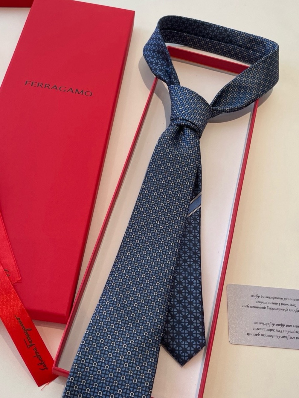 Salvatore Ferragamo Navy Blue Mini-Pattern Silk Tie